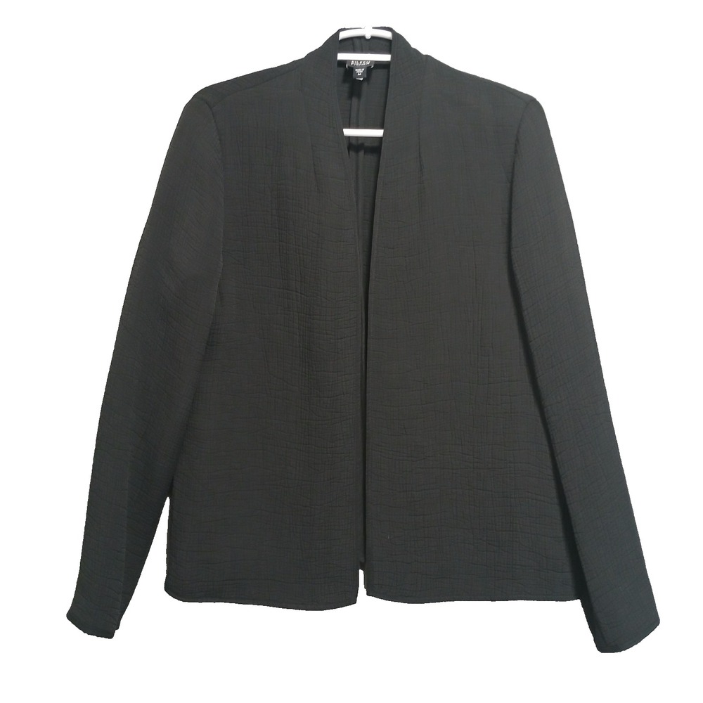 Eileen Fisher Cardigan Womens‎ M Black Silk Rayon Ribbed Interlock Open Sweater